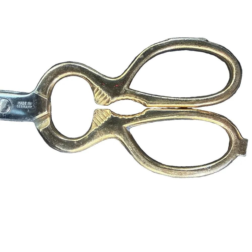 Vtg German Poultry Shears Stainless Steel Kitchen Scissors Gold Handles Solingen
